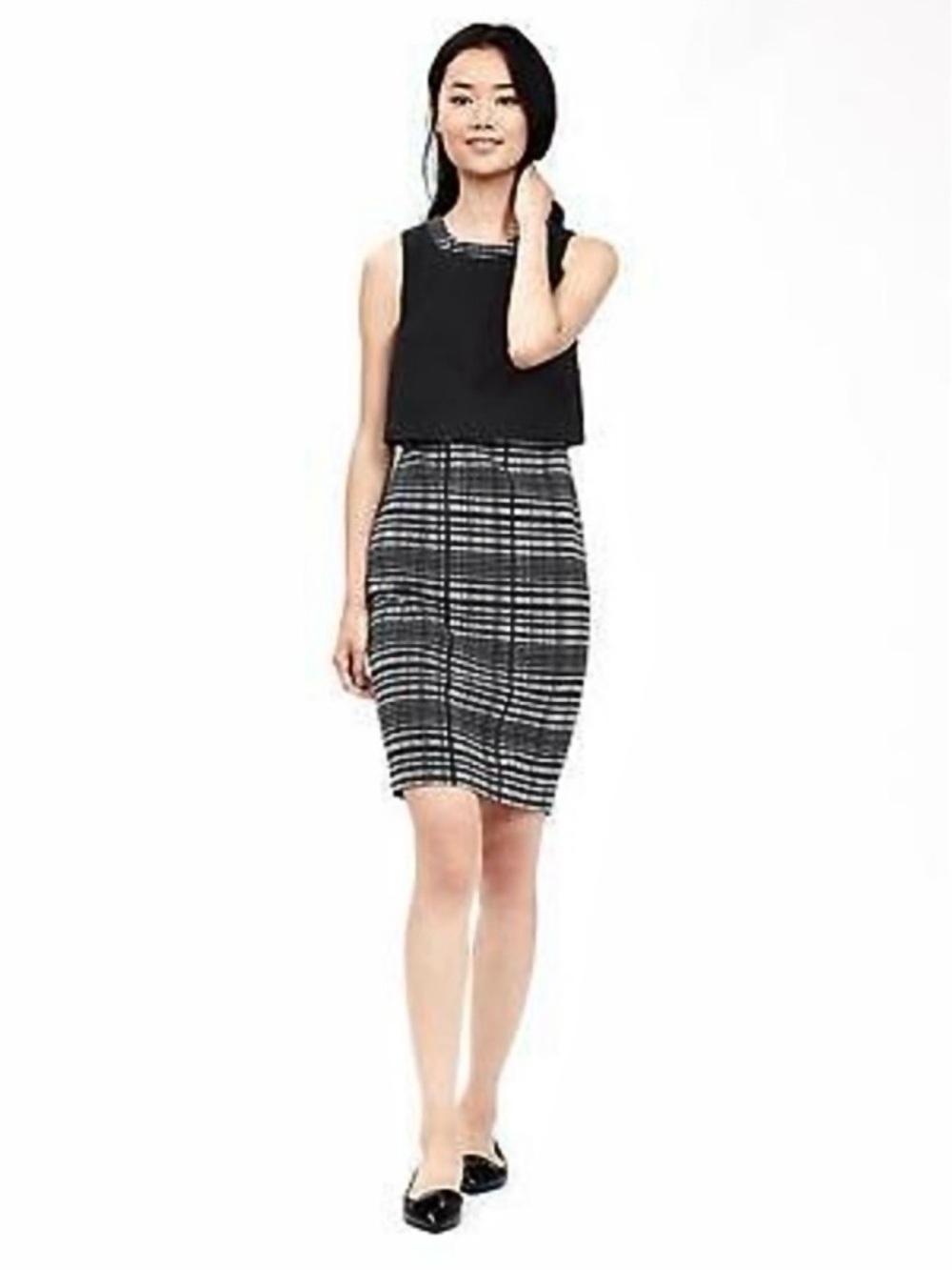 Banana Republic Women’s Black and White Layered Jacquard Dress Size 10P NWT